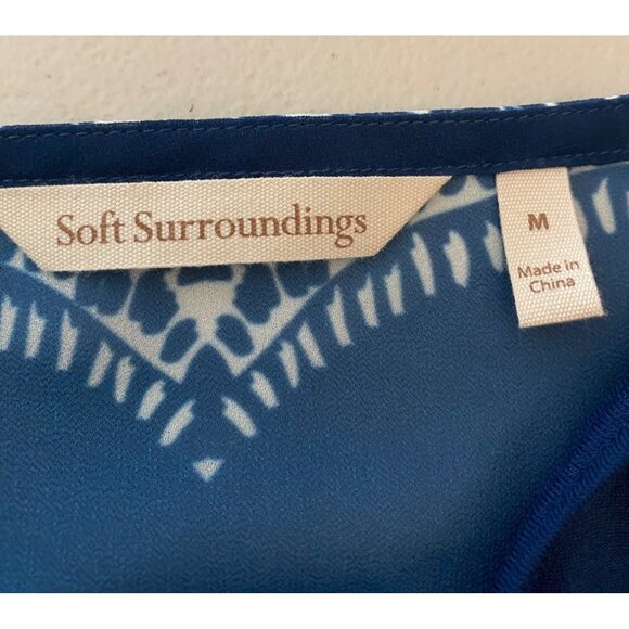 Soft Surroundings Blue Floral Print Dress Sheer Overlay 3/4 Sleeves Medium - Picture 4 of 13